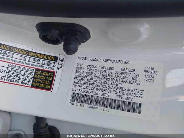 Honda Cr-v Ex-l 2016 5J6RM4H72GL136783 Image 9
