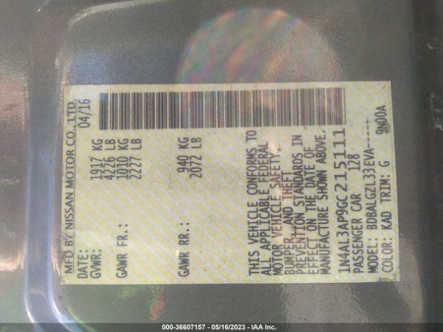 1N4AL3AP9GC215111 Nissan ALTIMA 2.5