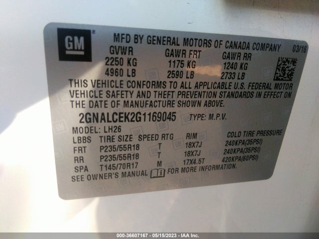 Chevrolet EQUINOX LT 2016 2GNALCEK2G1169045 Image 10