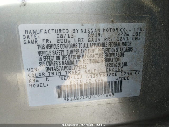 2013 NISSAN SENTRA S VIN: 3N1AB7AP0DL771248