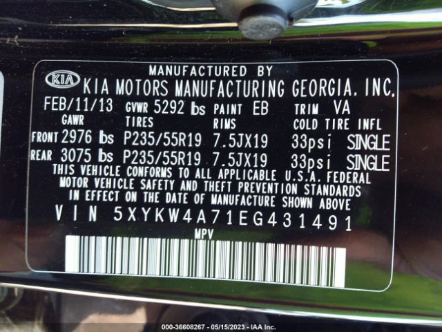 5XYKW4A71EG431491 KIA SORENTO SX