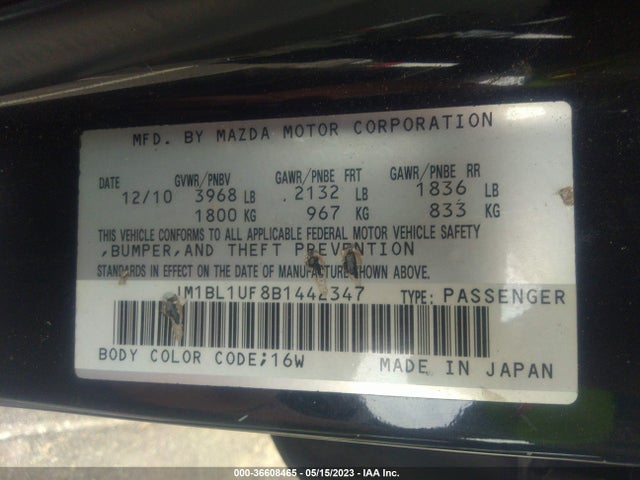 36608465 :رقم المزاد ، JM1BL1UF8B1442347 vin ، 2011 Mazda Mazda3 I Sport مزاد بيع