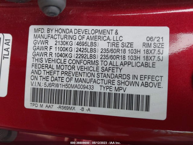 Honda CR-V EX 2021 5J6RW1H50MA009433 Image 10