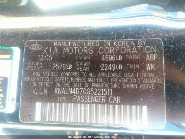 KNALN4D70G5221511 KIA Cadenza Premium