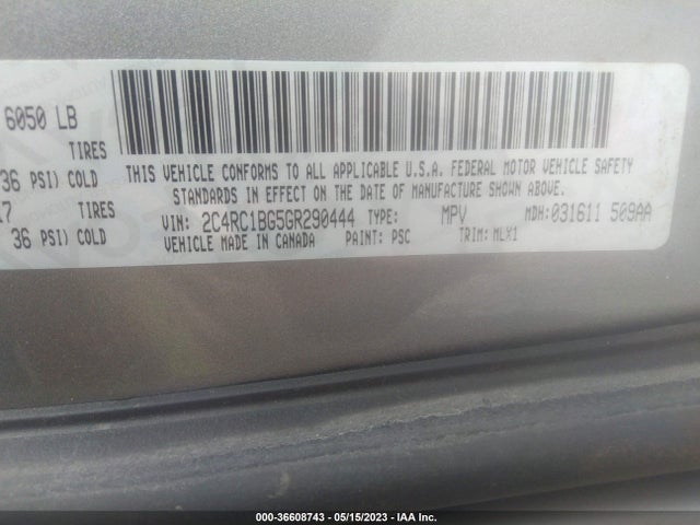 2C4RC1BG5GR290444 Chrysler Town & Country Touring