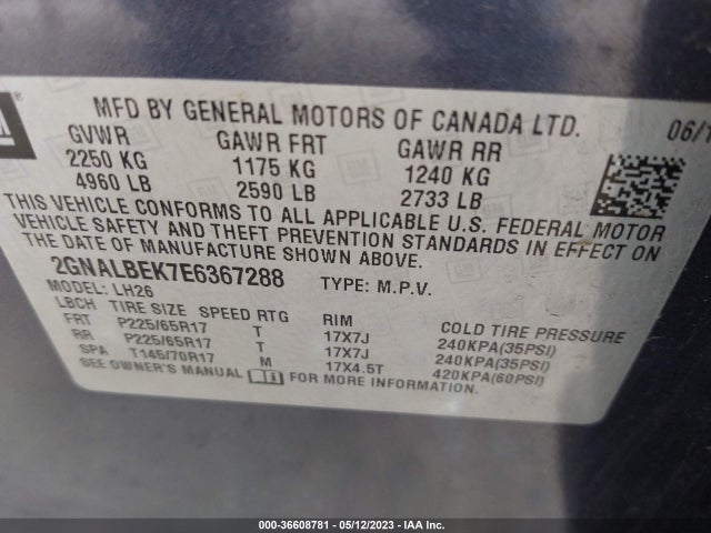 Chevrolet EQUINOX LT 2014 2GNALBEK7E6367288 Image 9