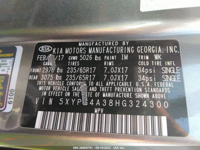 5XYPG4A38HG324300 KIA SORENTO L