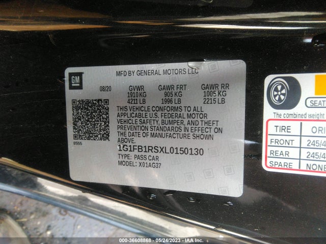 Chevrolet Camaro 1lt 2020 1G1FB1RSXL0150130 Image 9