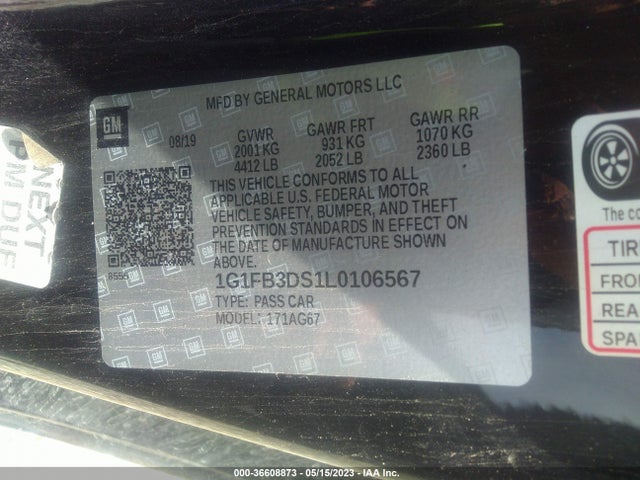 Chevrolet Camaro 1lt 2020 1G1FB3DS1L0106567 Image 9