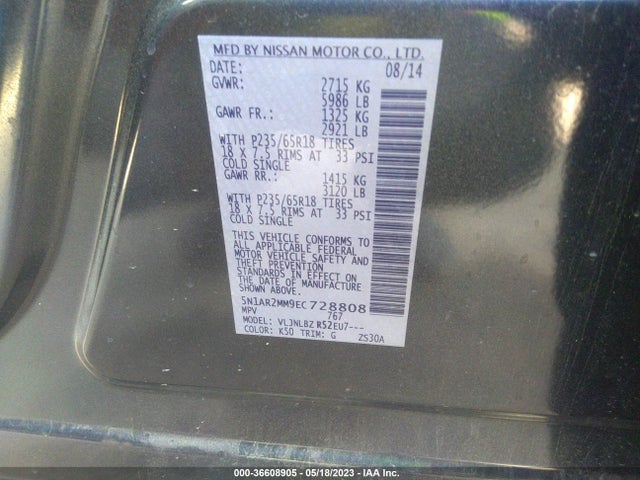 Nissan Pathfinder S 2014 5N1AR2MM9EC728808 Image 9