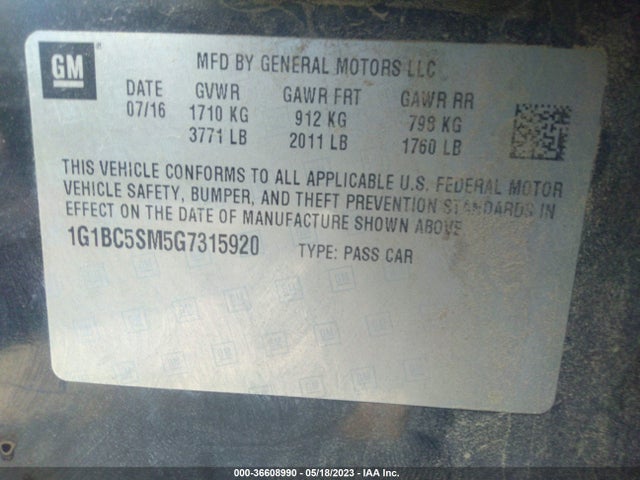 Chevrolet CRUZE LS 2016 1G1BC5SM5G7315920 Image 9