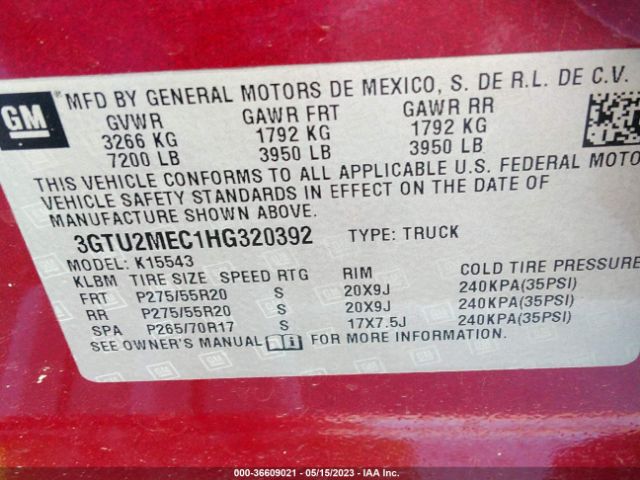 3GTU2MEC1HG320392 GMC Sierra 1500 Sle