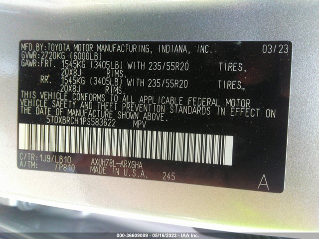 2023 Toyota Highlander, VIN: 5TDXBRCH1PS583622