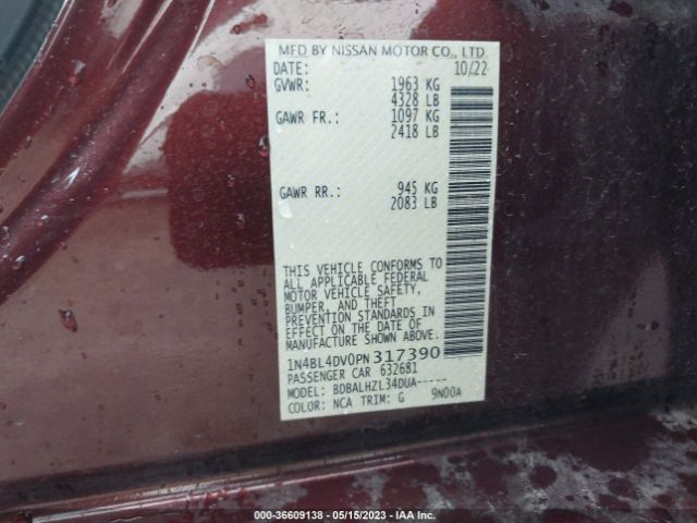 1N4BL4DV0PN317390 Nissan Altima 2.5 Sv