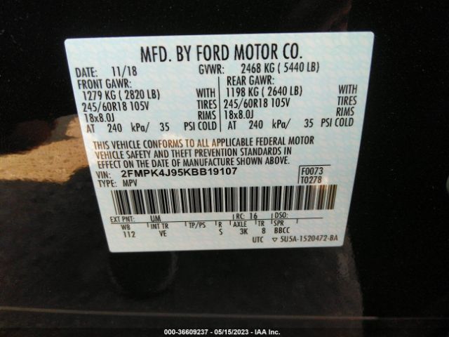 2FMPK4J95KBB19107 Ford EDGE SEL