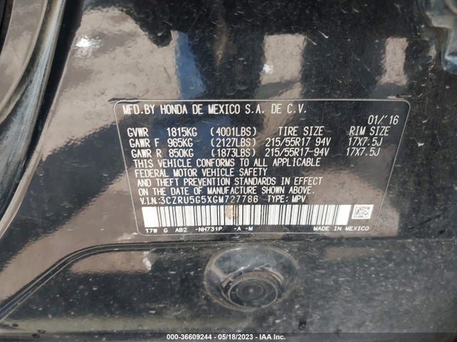 Honda HR-V EX 2016 3CZRU5G5XGM727786 Image 9