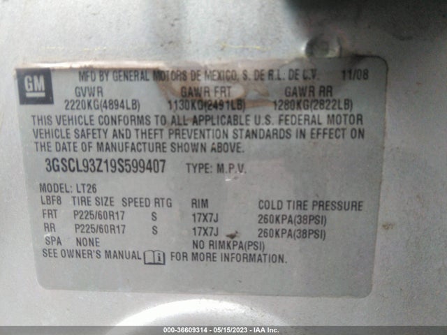 2009 SATURN VUE HYBRID I4 VIN: 3GSCL93Z19S599407