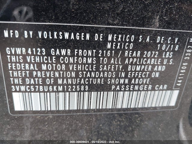 3VWC57BU6KM122589 Volkswagen Jetta S/se/r-line