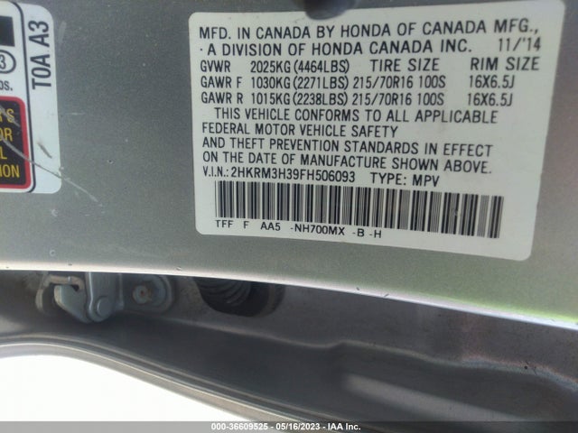 2015 HONDA CR-V LX VIN: 2HKRM3H39FH506093