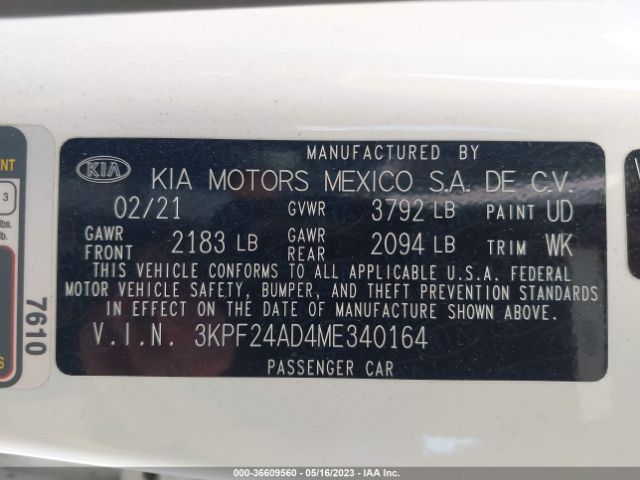 3KPF24AD4ME340164 KIA Forte Lxs