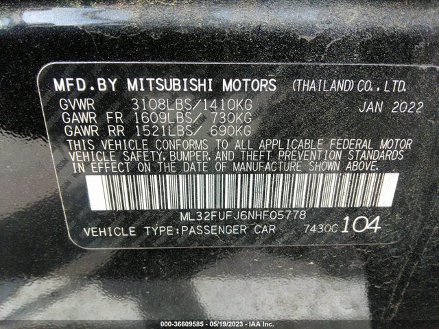ML32FUFJ6NHF05778 Mitsubishi Mirage G4 Es/le/black Edition