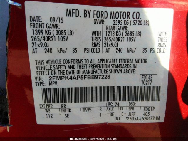 2FMPK4AP5FBB97228 Ford EDGE SPORT