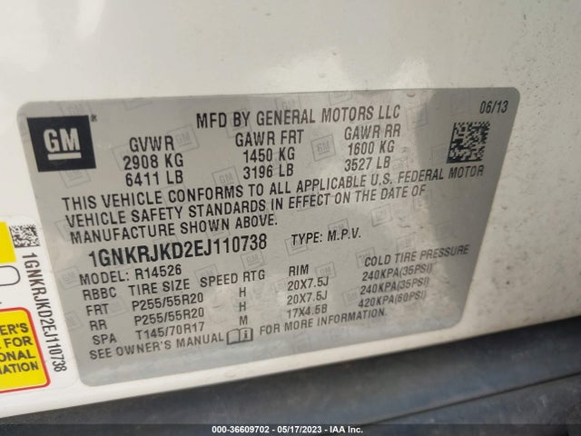Chevrolet Traverse Ltz 2014 1GNKRJKD2EJ110738 Image 9