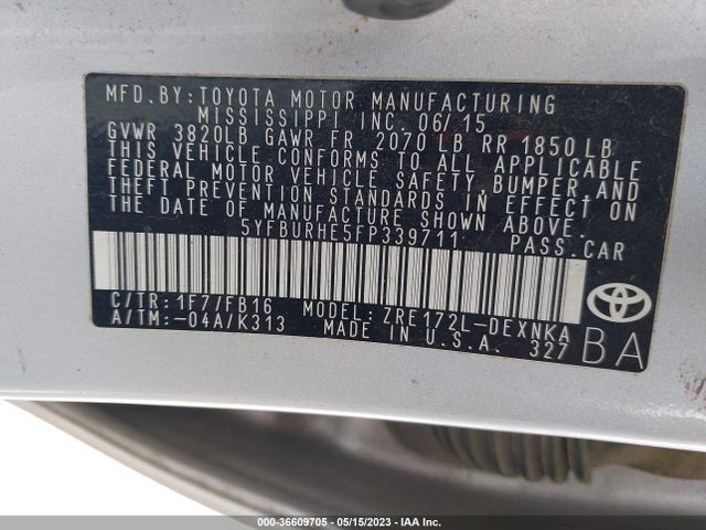 Toyota Corolla L/le/s/s Plus/le Plus 2015 5YFBURHE5FP339711 Image 9