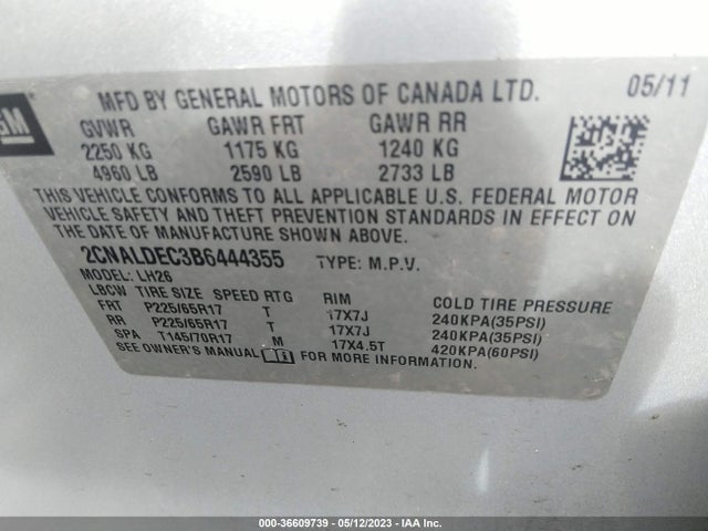 2011 CHEVROLET EQUINOX LT W/1LT VIN: 2CNALDEC3B6444355