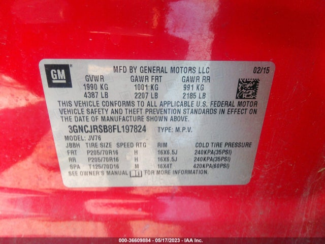 Chevrolet Trax Lt 2015 3GNCJRSB8FL197824 Image 11
