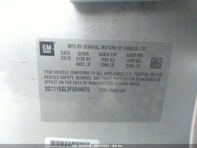 Chevrolet IMPALA LT 2015 2G1115SL3F9244979 Image 9