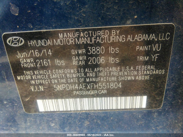 Hyundai ELANTRA SE 2015 5NPDH4AEXFH551804 Image 10