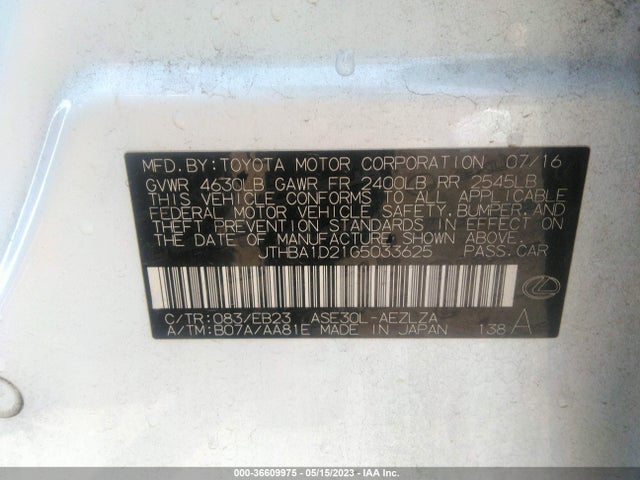 JTHBA1D21G5033625 Lexus IS 200T