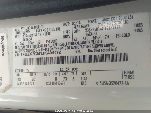 Ford Transit Passenger Wagon Xl/xlt 2018 1FBZX2CM1JKA94672 Image 9