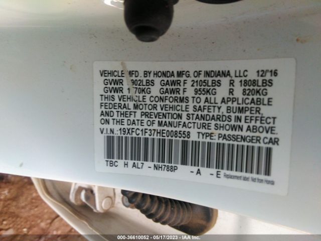 Honda Civic Sedan Ex-t 2017 19XFC1F37HE008558 Image 9