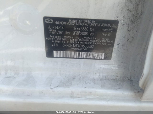 2015 HYUNDAI ELANTRA SE VIN: 5NPDH4AE1FH560892