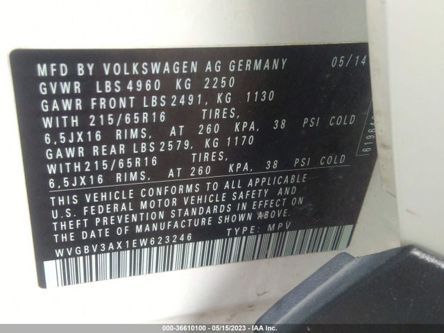 WVGBV3AX1EW623246 Volkswagen TIGUAN S