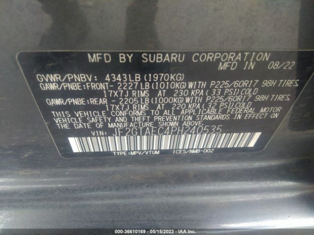 JF2GTAEC4PH240535 Subaru Crosstrek Premium