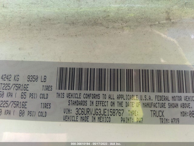 RAM Promaster Cargo Van 2018 3C6URVJG3JE158767 Image 10