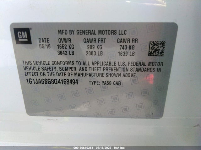Chevrolet SONIC LS 2016 1G1JA6SG8G4168494 Image 11