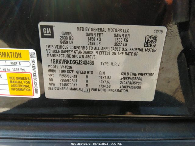1GKKVRKD5GJ243469 GMC ACADIA SLT