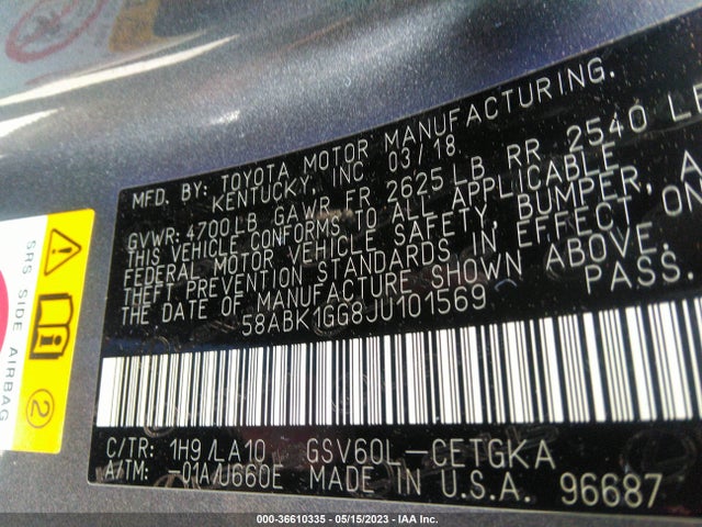 58ABK1GG8JU101569 Lexus Es Es 350