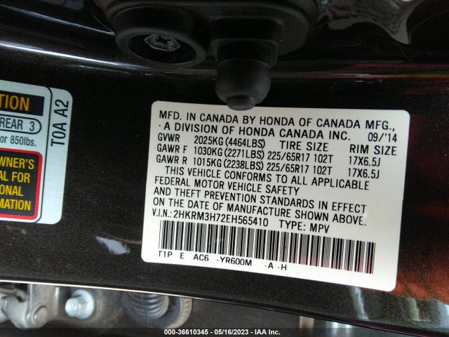 Honda Cr-v Ex-l 2014 2HKRM3H72EH565410 Image 9