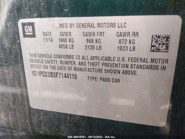 Chevrolet CRUZE LT 2015 1G1PC5SB3F7144118 Image 10