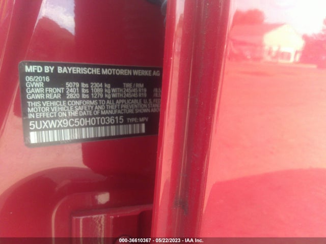BMW X3 Xdrive28i 2017 5UXWX9C50H0T03615 Image 9