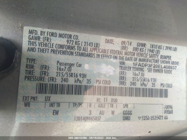 1FADP3F20EL408937 Ford FOCUS SE