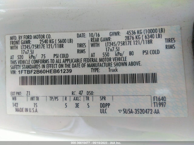 Ford F-250 Xl 2017 1FTBF2B60HEB61239 Image 9