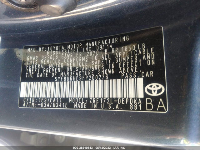 Toyota Corolla L/le/s/s Plus/le Plus 2015 5YFBURHE9FP200276 Image 10