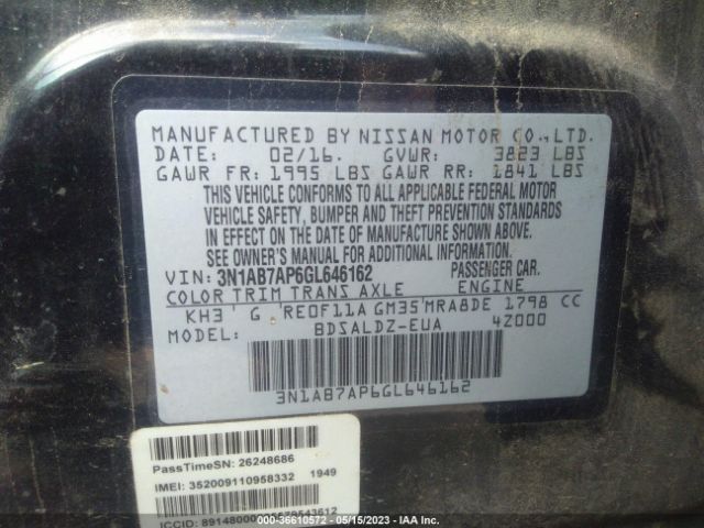 3N1AB7AP6GL646162 Nissan Sentra Sr/sl/s/sv/fe+ S