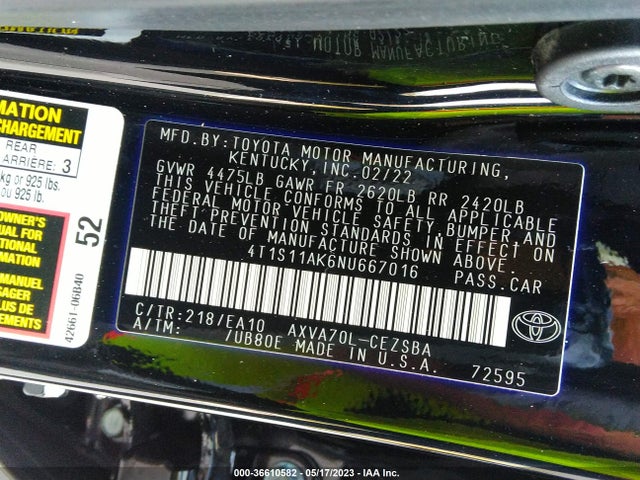 Toyota CAMRY SE 2022 4T1S11AK6NU667016 Image 9